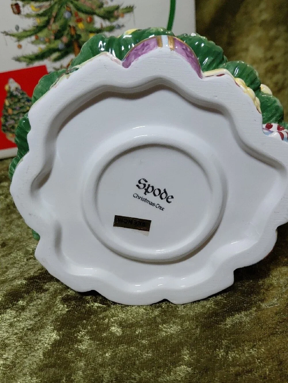 Vintage Spode Green Ceramic Christmas Tree Candle Holder